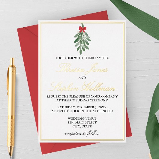 Elegante Gold Foil Mistletoe Einladung zur Hochzei