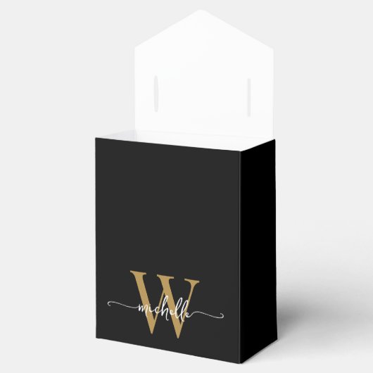 Elegante Gold Foil Moderne Monogram Name Script Geschenkschachtel (Geöffnet)