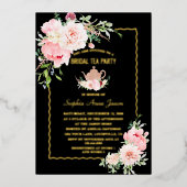Elegante GOLD FOIL Rosa Blume Bridal Tee Party Folieneinladung (Vorderseite)