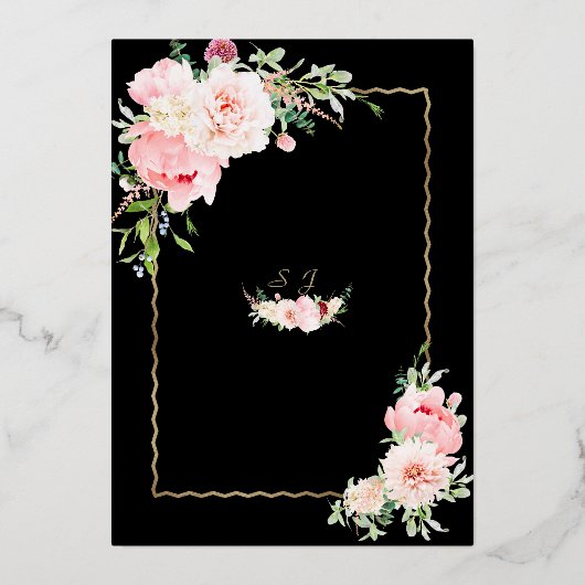 Elegante GOLD FOIL Rosa Blume Bridal Tee Party Folieneinladung (Rückseite)