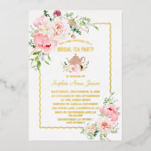Elegante GOLD FOIL Rosa Blume Bridal Tee Party Folieneinladung (Vorderseite)