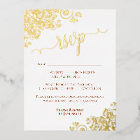 Elegante Gold Foil Rust Orange Wedding RSVP Karte