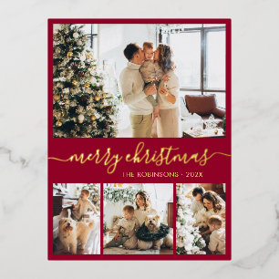 Elegante Gold Foil Script Collage Holiday Postcard Folien Feiertagspostkarte