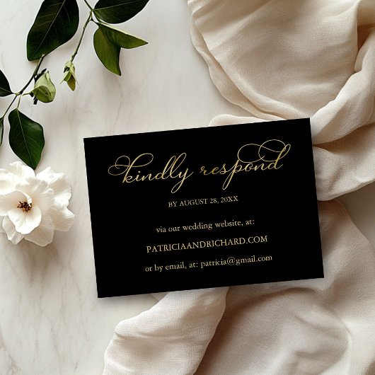Elegante Gold Foil Script Online Wedding RSVP Card Karte