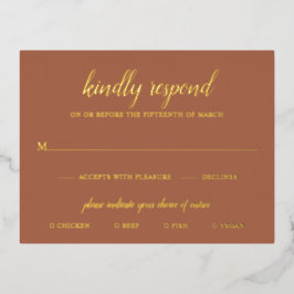 Elegante Gold Foil Terracotta Wedding RSVP Card Folie Einladungspostkarte