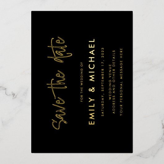Elegante Gold Foil Wedding Save the Date Folieneinladung (Vorderseite)