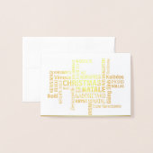 Elegante Gold Foil Weihnachtsfeiertag Mehrsprachig Folienkarte (Vorderseite mit Umschlag)