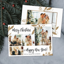 Elegante Gold Foliage Foto Collage Weihnachtskarte