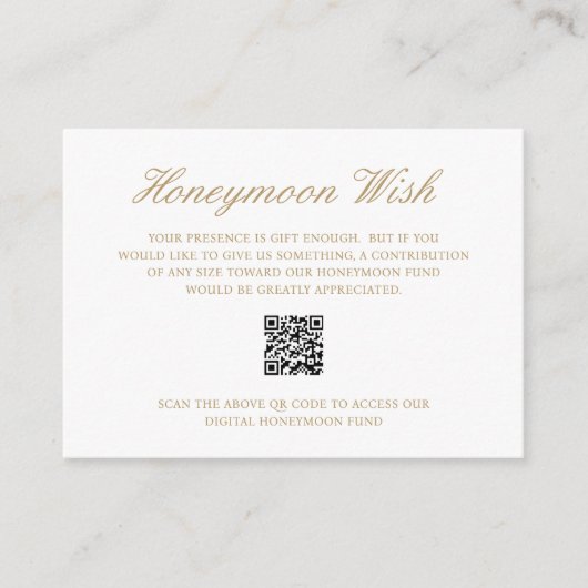 Elegante Gold Formal Flitterwochen QR Code Hochzei Begleitkarte (Vorderseite)