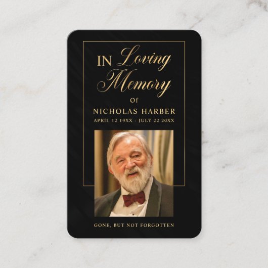 Elegante Gold Foto Beileid Beerdigung Beerdigungsk Visitenkarte (Vorderseite)