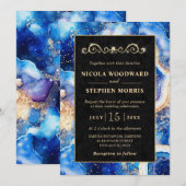 Elegante Gold Frame Blue Celestial Agate Wedding Einladung (Vorne/Hinten)