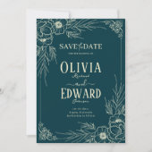 Elegante Gold Frame Blume Hochzeit Save The Date (Vorderseite)