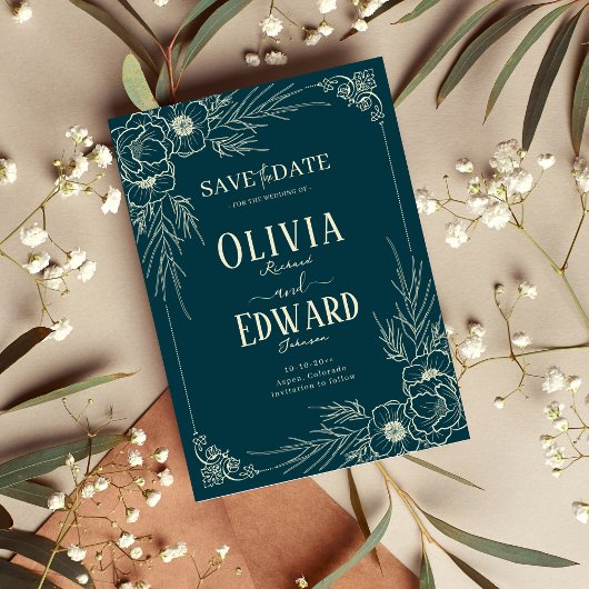Elegante Gold Frame Blume Hochzeit Save The Date