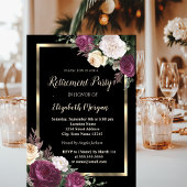 Elegante Gold Frame Burgundy Blumenruhestand Einladung