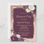 Elegante Gold Frame Burgundy Rose Rente Einladung (Vorderseite)