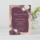 Elegante Gold Frame Burgundy Rose Rente Einladung (Stehend Vorderseite)