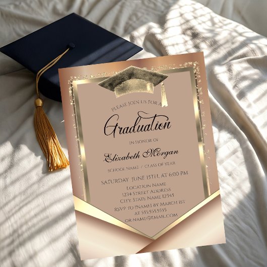 Elegante Gold Frame Diamonds Graduation Cap Einladung