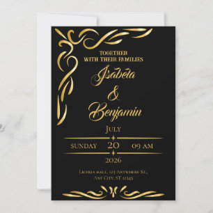 Elegante Gold Frame Einladung   Black & Gold Ornam
