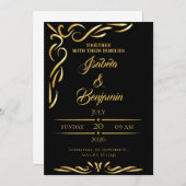 Elegante Gold Frame Einladung | Black & Gold Ornam (Vorne/Hinten)