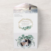 Elegante Gold Frame Eukalyptus Menü Auswahl Hochze All In One Einladung (Außenbereich)