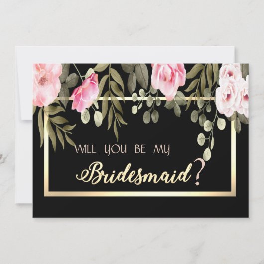 Elegante Gold Frame Floral Bridesmaid Card Einladung (Vorderseite)