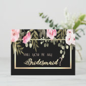 Elegante Gold Frame Floral Bridesmaid Card Einladung (Stehend Vorderseite)