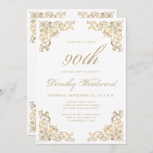 Elegante Gold Frame Geburtstagsparty Einladung (Vorne/Hinten)