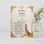 Elegante Gold Frame Hochzeit Einladung (Stehend Vorderseite)