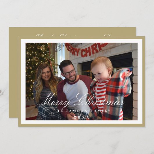 Elegante Gold Frame Horizontal Familie Weihnachten Einladung (Vorne/Hinten)