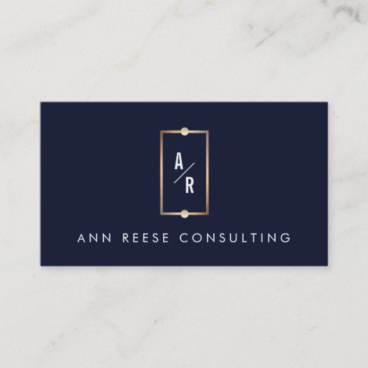 Elegante Gold Frame Monogram Modern Navy Blue Visitenkarte (Vorderseite)