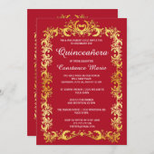 Elegante Gold Frame Quinceanera Einladung (Vorne/Hinten)