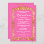 Elegante Gold Frame Quinceanera Einladung (Vorne/Hinten)