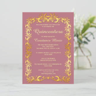 Elegante Gold Frame Quinceanera Einladung