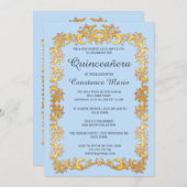 Elegante Gold Frame Quinceanera Einladung (Vorne/Hinten)
