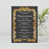 Elegante Gold Frame Quinceanera Einladung (Stehend Vorderseite)