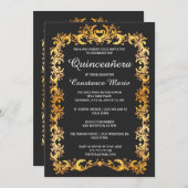 Elegante Gold Frame Quinceanera Einladung (Vorne/Hinten)