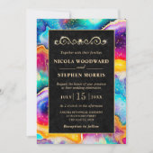 Elegante Gold Frame Rainbow Agate Wedding Einladung (Vorderseite)