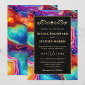 Elegante Gold Frame Rainbow Agate Wedding Einladung (Vorne/Hinten)