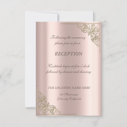 Elegante Gold Frame Rose Gold Wedding Reception Einladung (Vorderseite)