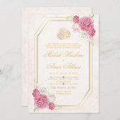Elegante Gold Frame Rose Islamische Muslime Hochze Einladung (Vorne/Hinten)