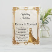Elegante Gold Frame Wedding Einladung - Klassisch (Stehend Vorderseite)