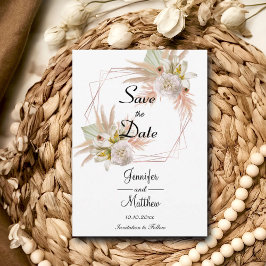 Elegante Gold Frame White Floral Pampas Grass 12x1 Save The Date