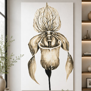 Elegante Gold-Frauenschuh-Orchidee Botanisch Leinwanddruck