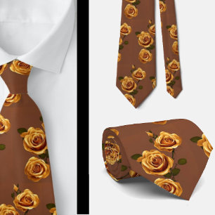 Elegante Gold-Gelb-Braune Rosen Floral Krawatte