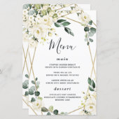 Elegante Gold Geometric Floral Wedding Menu Cards (Vorne/Hinten)