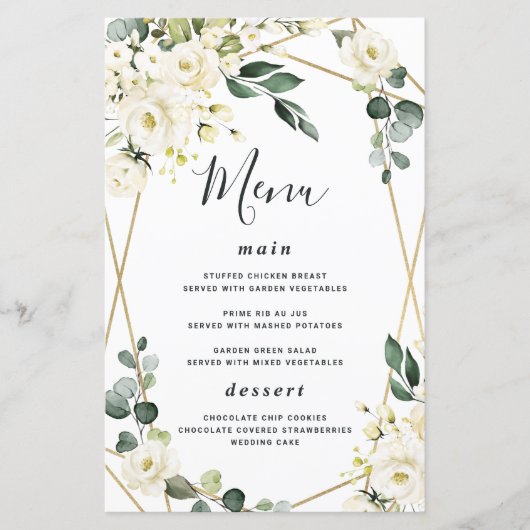 Elegante Gold Geometric Floral Wedding Menu Cards (Vorderseite)