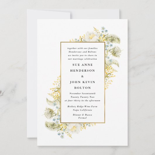 Elegante Gold Gerahmte Wildblume Edging Wedding Einladung (Vorderseite)