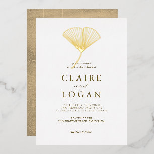 Elegante Gold-Ginkgo-Blatt-Hochzeit Folieneinladung