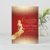 Elegante Gold Girl Silhouette, Confetti Quinceñera Einladung (Stehend Vorderseite)
