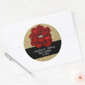 Elegante Gold Gitter, Schwarz, Rote Rose Blume Hoc Runder Aufkleber (Umschlag)